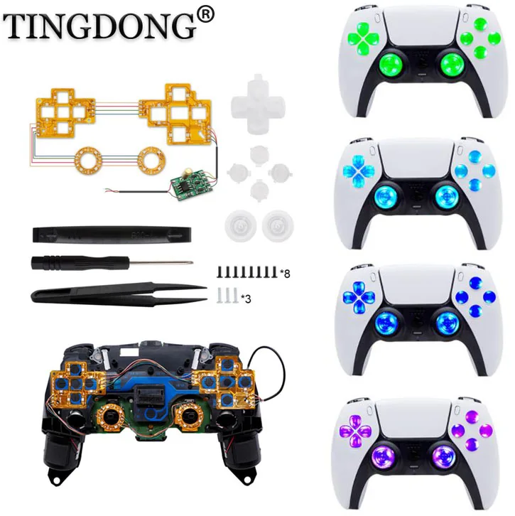 PS5 Thumbsticks Face Buttons DTF LED Kit 6-Colors Luminated D-Pad for PS5 Controller Electronic Machine Accessories