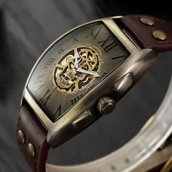 SHENHUA orologio meccanico automatico da uomo quadrante scheletro trasparente orologi cinturino in vera pelle orologio da uomo a carica automatica orologio retrò