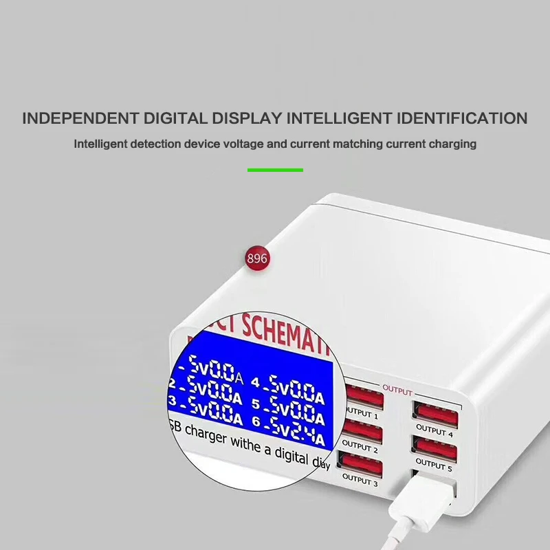 8a qc3.0 carregador usb com display lcd 6 portas de desktop carregador do telefone móvel inteligente carregamento rápido para telefones inteligentes tablet pc