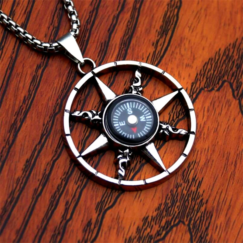 New Trendy Navy Compass Pendant Necklace Men High Quality 60cm Long Chain Women Jewelry Wholesale Friendship Gifts Dropshipping