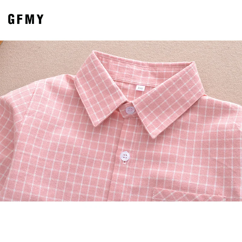 GFMY New Spring Children Shirts Fashion Plaid Turn-down Collar Flannel Fabric Boys Shirts For 3-10 Years Old Kids Wear Clothes