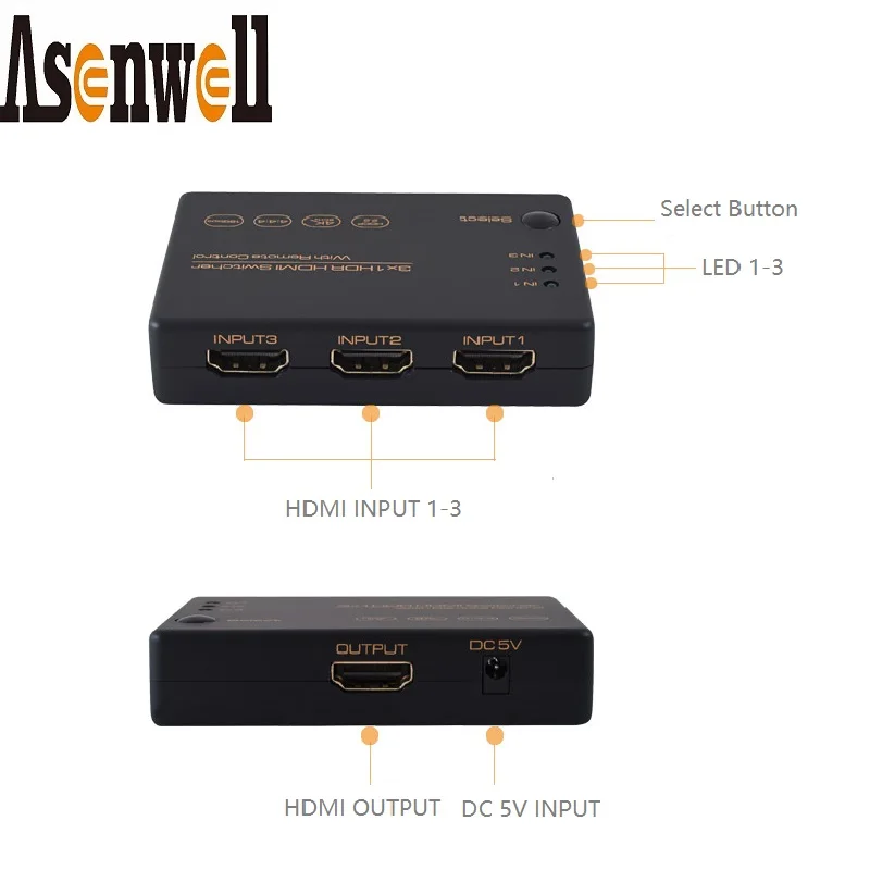 HDMI Schalter 18Gbps 3 Port 4K @ 60Hz 1080P 3D HDR10 UHD 3 In 1 Heraus HDCP 2,2 Video Audio Selector 3x1 DIY Fernbedienung für PS4/5