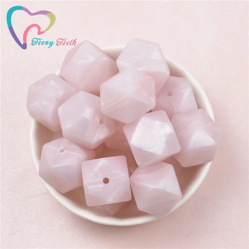 10 PCS Metallic Pink Silicone Round Beads 9-19 MM Food Grade Teething Silicone Ball Loose Hexagon 14-17 MM Bead For DIY Jewelry