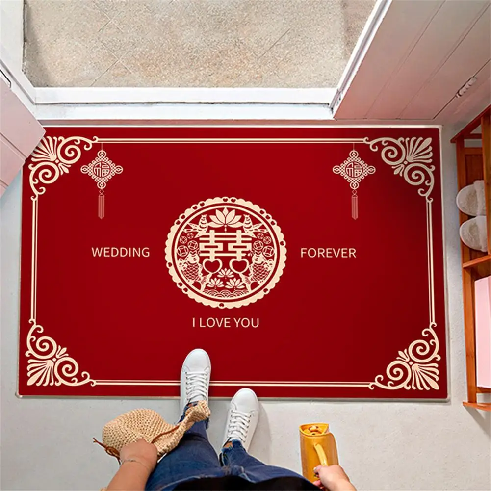 Double Happiness Floor Mat Non Slip Polyester Fadeless Washable Door Mat for Bedroom