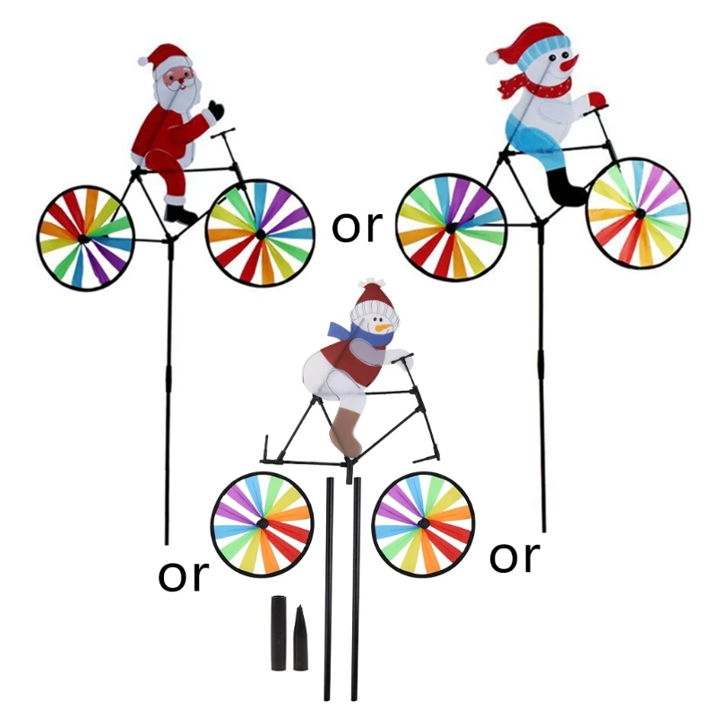 D55E 3D Large Snowman Santa On Bike Windmill Wind Spinner Whirligig Yard Garden Decor Christmas Gift