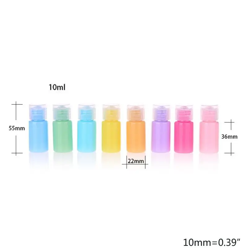 8Pcs 10ml Macaron Color Refillable Cosmetic Empty Bottles with Clear Flip Lid 