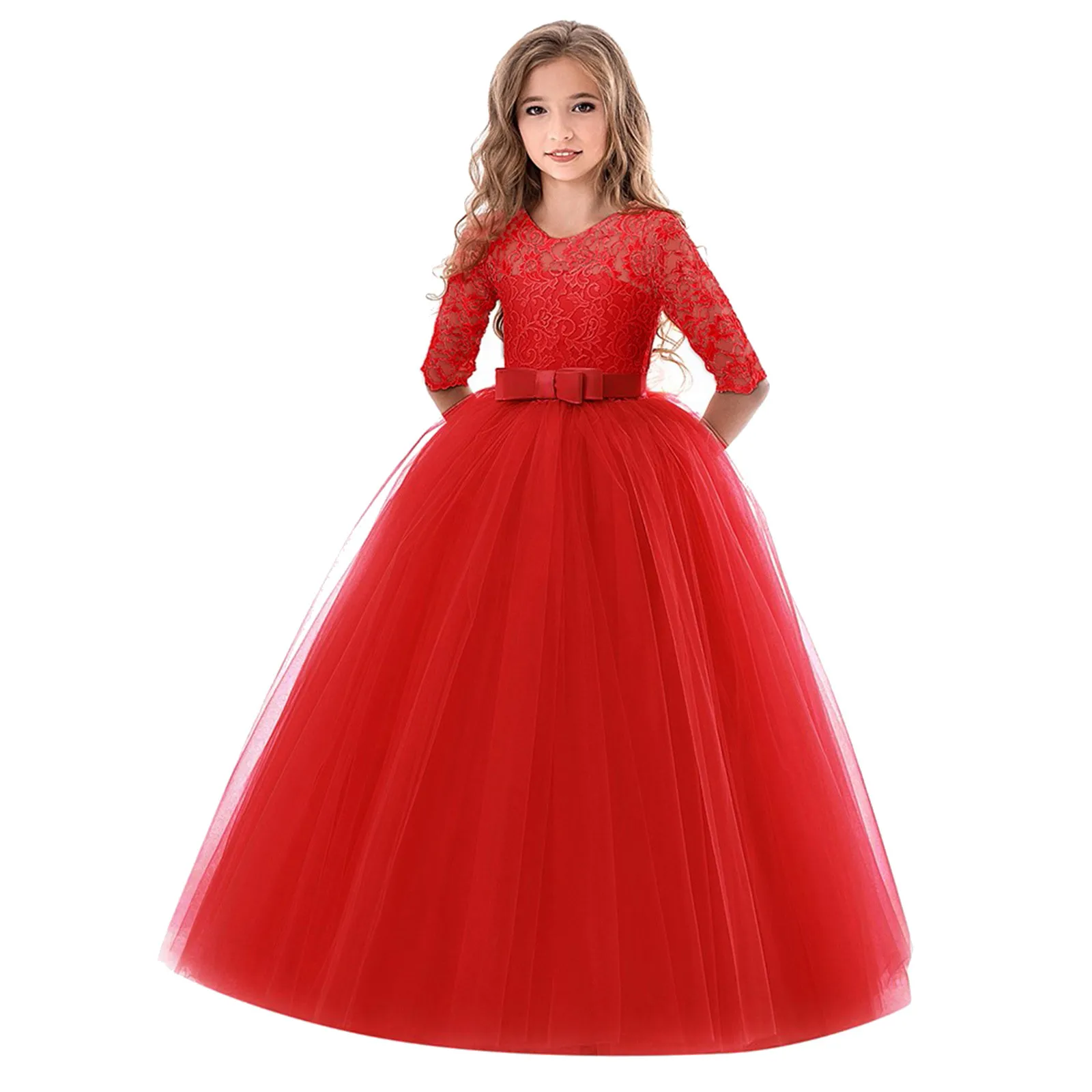 5-14Y Teenage Princess Dress For Girls Summer Party Elegant Long Tulle Baby Girls Kids Lace Ceremony Dresses Children\'s Clothing