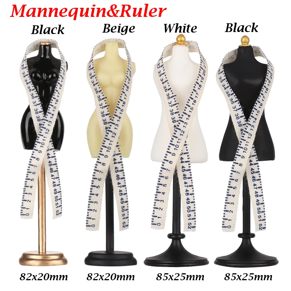 1/12 Dollhouse Mini Mannequin Ruler Set Evening Dress Simulation Humanoid Model Props Miniature Accessories Children Kids Toys
