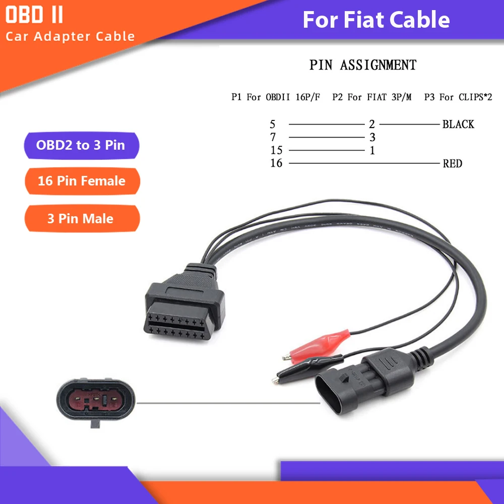 10pcs/lot Alfa Lancia 3 Pin to 16 Pin OBDII OBD2  connector Adapter Auto Car Cable OBD for fiat 3pin Diagnostic Cable