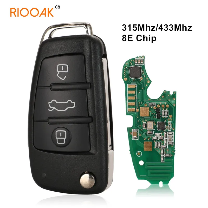 

315/433/868MHz 8E0837220Q 8E Electronic Chip 8E0 837 220 Q/M/T/R Af Flip 3 Button Remote Car Key Fob For Audi A6L Q7