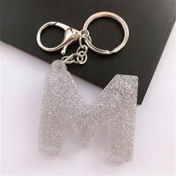 1PC  Keyring English LetterKeychain 26 English word Glitter Resin A TO Z Handbag Charms for Woman