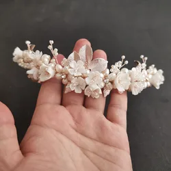 SLBRIDAL Handmade Luxury Rhinestones Freshwater Pearls Ceramic Flower Bridal Tiara Wedding Bridesmaids Crown Women Hair Jewelry