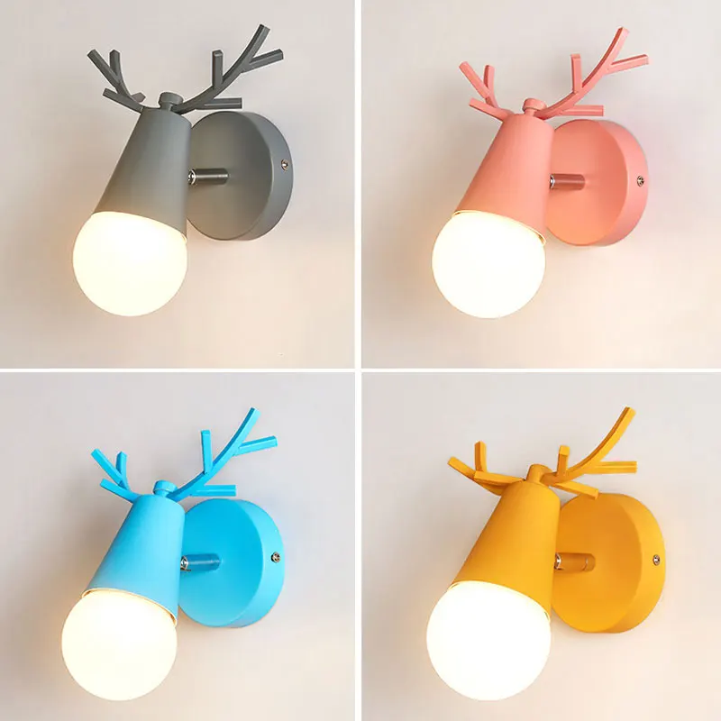 

Nordic Antlers Led Wall Lamp Modern Deer Wall Sconce Bedroom Bedside Light Fixtures Children Room Colorful Wall Lighting Fixture