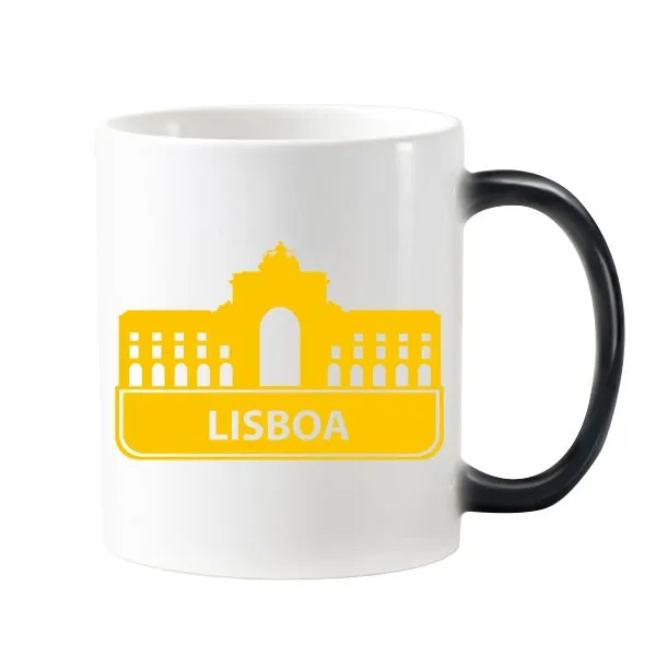 

Lisboa Portugal Yellow Landmark Pattern Morphing Heat Sensitive Changing Color Mug Cup Milk Coffee With Handles 350 ml