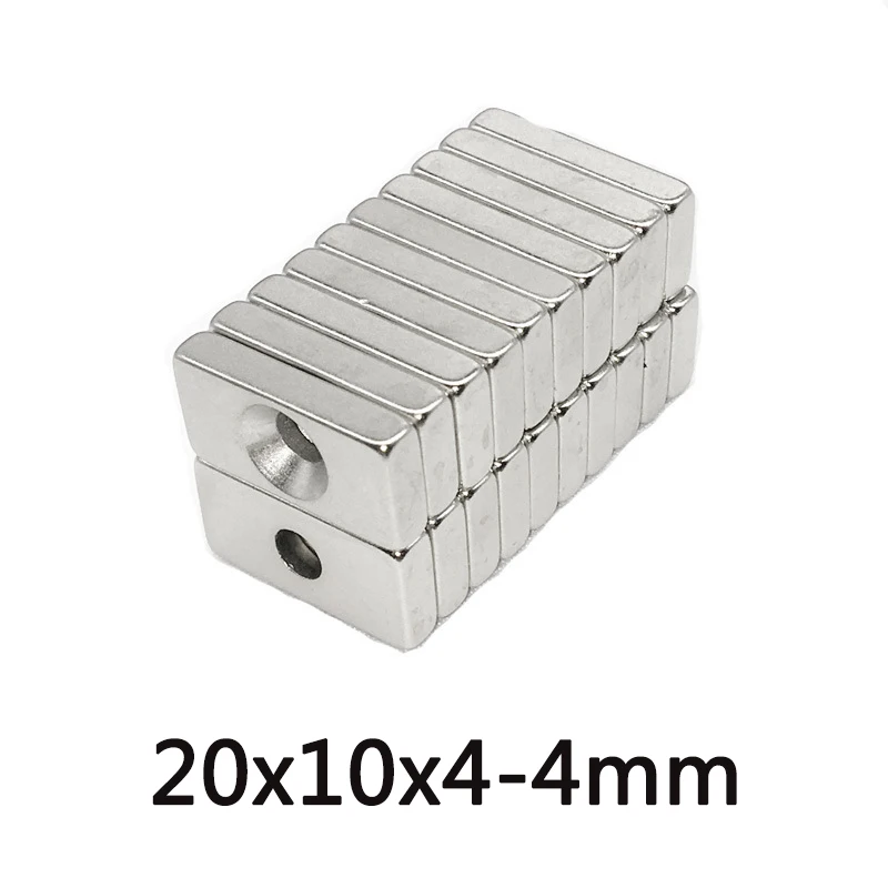 

20x10x4-4Strong Quadrate Neodymium Magnet Hole 4mm NdFeB Magnetic 20x10x4-4mm Block Rare Earth Magnets 20*10*4-4 mm