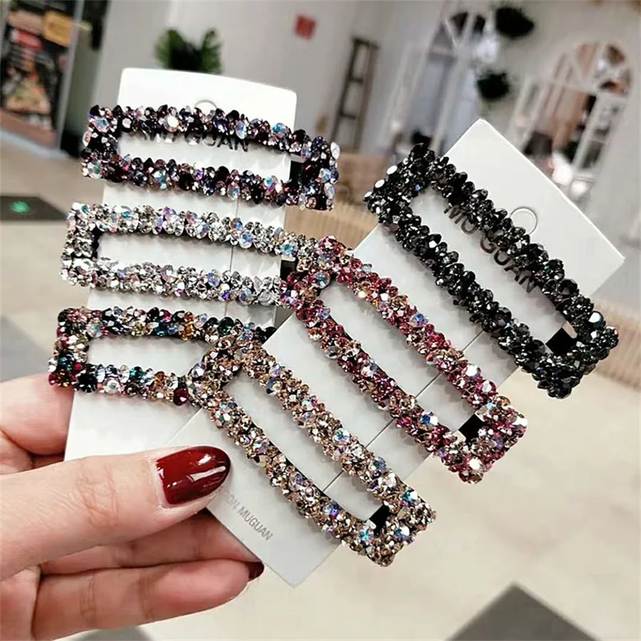 Handmade Rhinestone Hair Clips Pin For Women Fashion Geometric Flower Barrettes Headwear Girls Sweet Hairpins Hair Accessorie