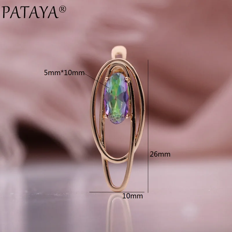 PATAYA New Oval Colorful Natural Zircon Drop Earrings Women Wedding Creative Fashion Jewelry 585 Rose Gold Color Hollow Earrings