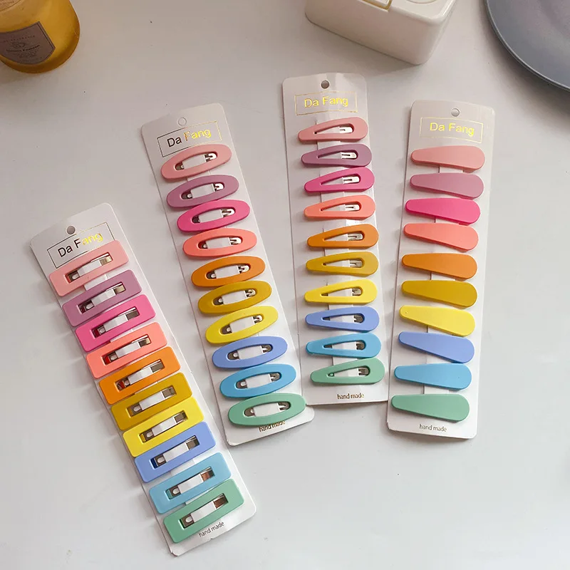 New Colorful Plastic Hairpins Set 10pcs/pack Mix Matt Color Waterdrop Rectangle Bobby Pins Girls Fashion Hair Clips Hair Grips