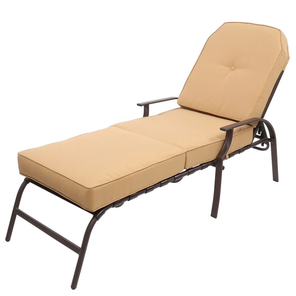 Adjustable Outdoor Steel Pool Bed Patio Chaise Lounge with 5 Positions 195x66x81CM UV-Resistant Cushions Beige[US-Stock]