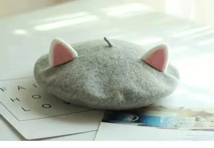 VISROVER Neue Unisex Kind Baskenmütze Nette Katze Form Hut Winter Kappe Herbst Punk Baskenmütze Hut Kaninchen Solide Kinder Großhandel Baskenmütze Geschenk – Detail 2