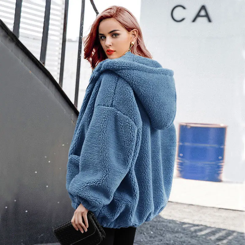 Maternity Autumn Lady Outerwear Winter Hooded Cardigan Women Plush Women's Jacket Haze Blue Pregnant Coat Chaqueta Maternidad