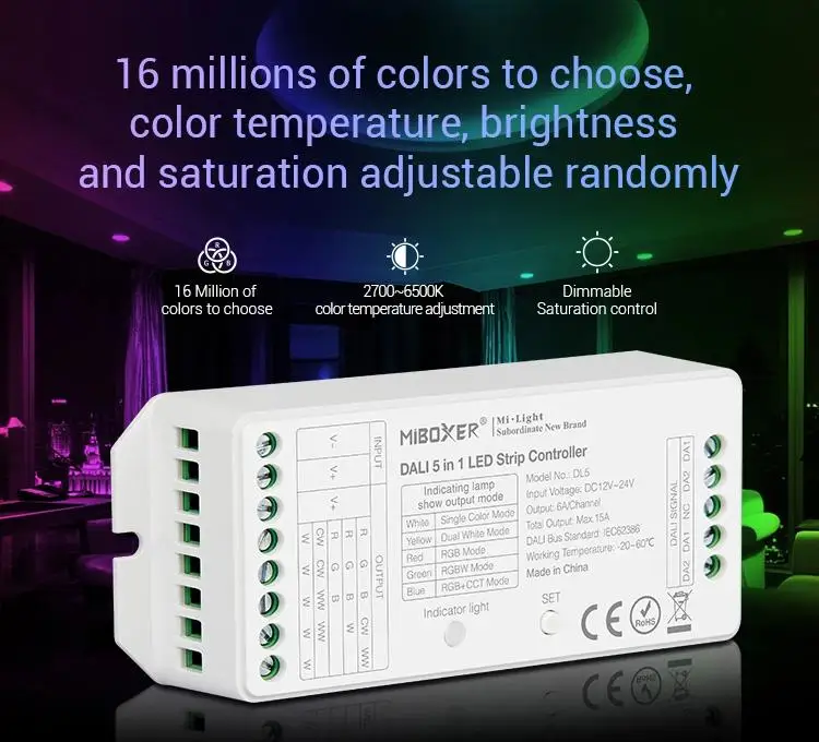 Miboxer-controlador de tira LED DT8 DALI 5 en 1, atenuador de pantalla Digital de un solo color/RGB/RGBW/RGB + CCT DC12 ~ 24V, para tira LED