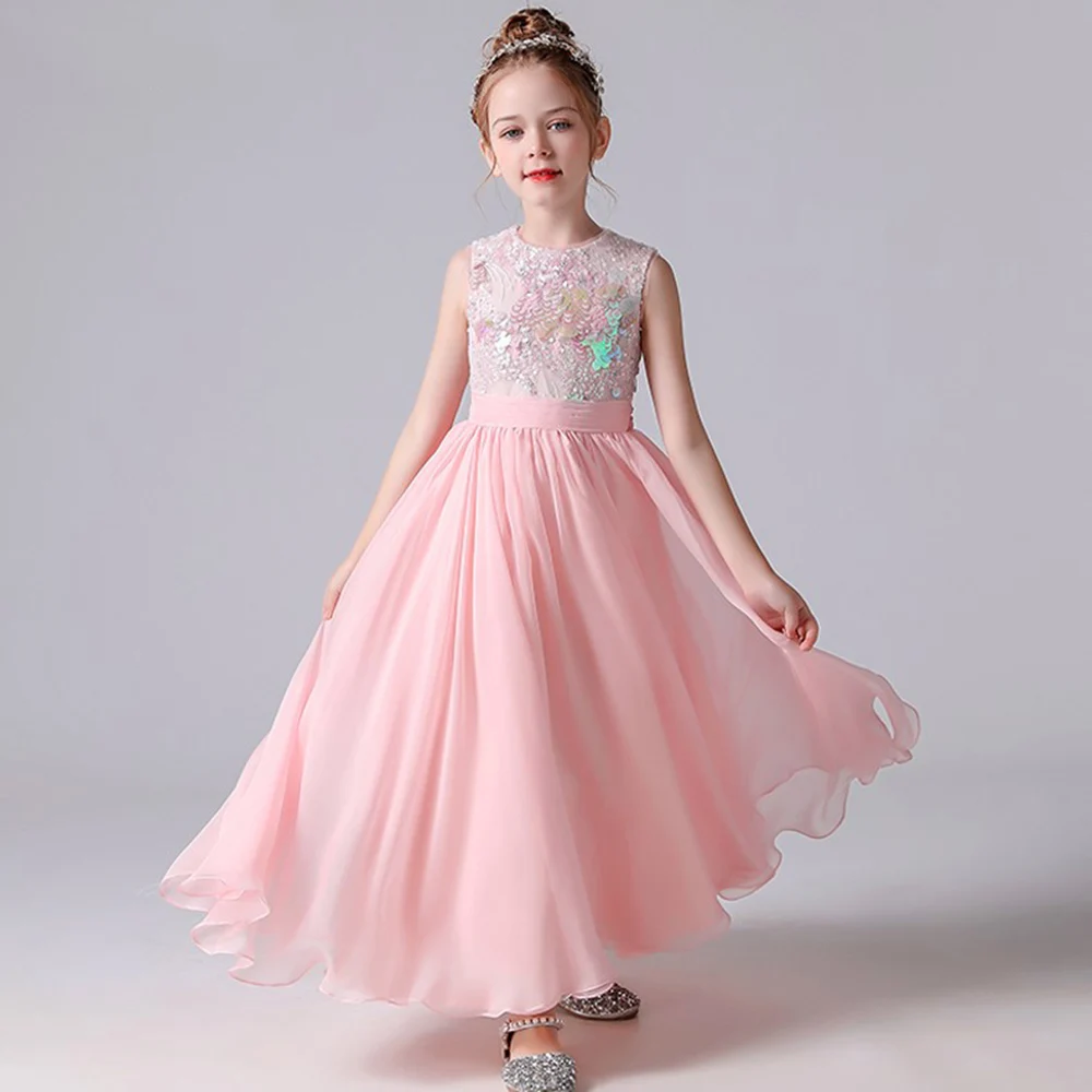 

Dideyttawl Sequined Pink Flower Girl Dresses Kids Weddings Birthday Party Pageant Gowns Junior Bridesmaid Dress