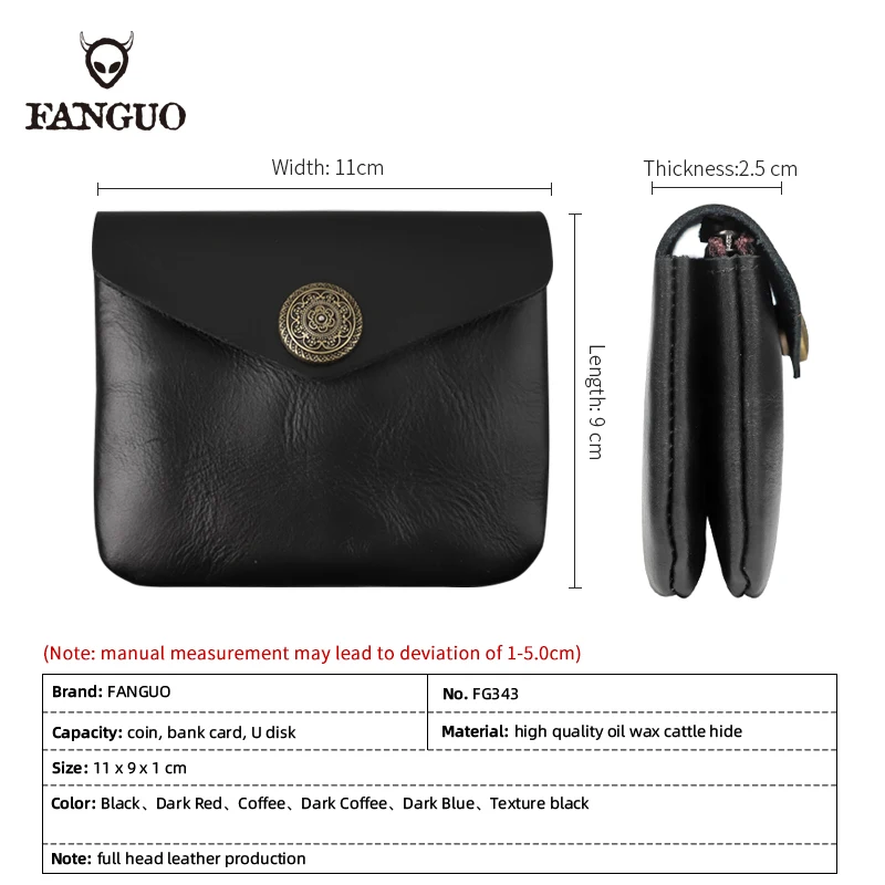 Vintage Men's Wallet Genuine Leather Card Holder Coin Purse With Zipper Pocket Handmade Portable Short Money Pouch