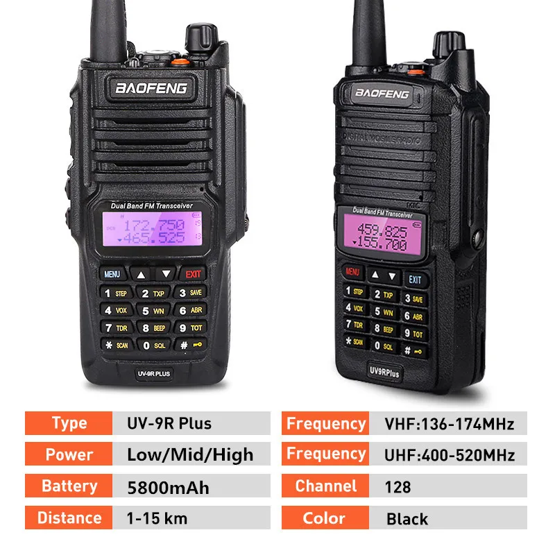 2Pack Baofeng UV-9R Plus Waterproof  Walkie Talkie UV9Rplus Dual Band Portable CB Ham Radios  FM Transceiver Two Way Radio