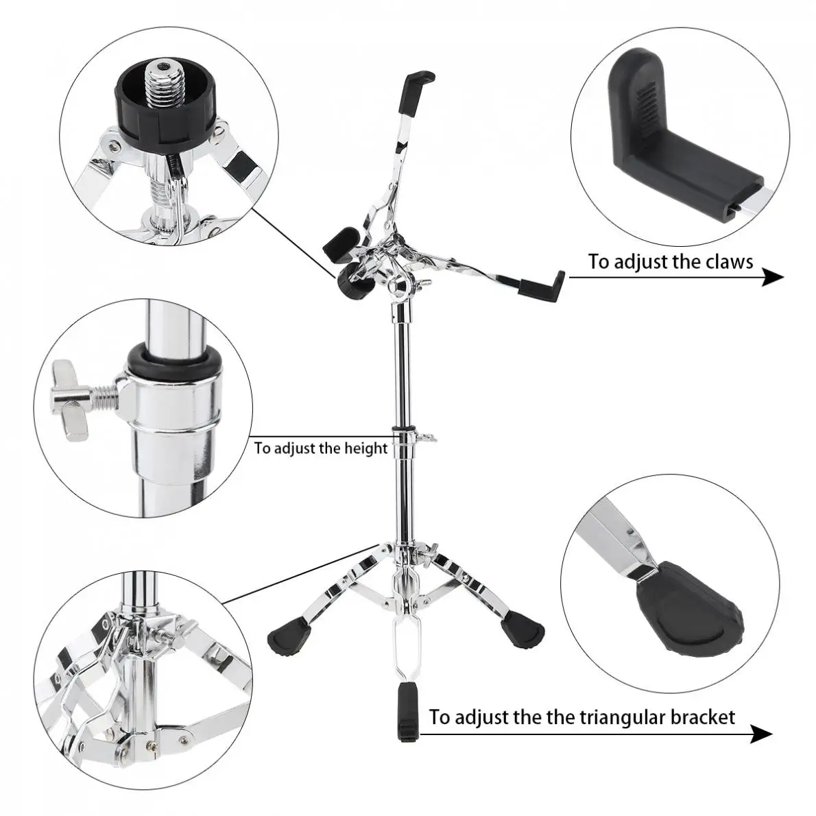 Drum Stand Full Metal Adjustment Foldable Floor Drum Stand Holder for 10 12 16 Inch Jazz Snare Dumb Drum