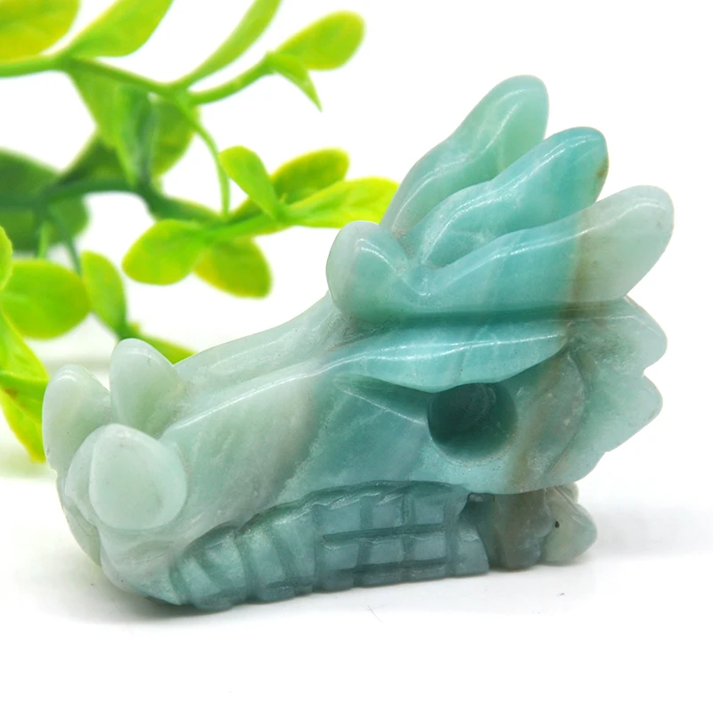 

2" Amazonite Dragon Statue Natural Quartz Crystal Healing Reiki Stones Carved Ornament Home Decor Gift Skull Decoration
