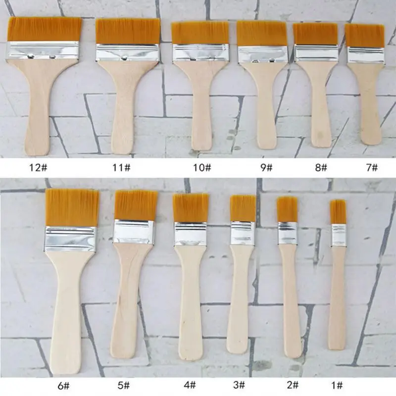 Reutilizáveis Pincéis Set para Crianças, Guache de Nylon com Alças de Madeira, Pintura a Óleo Presente, Churrasco Wall Decor, Home Tool, 12Pcs