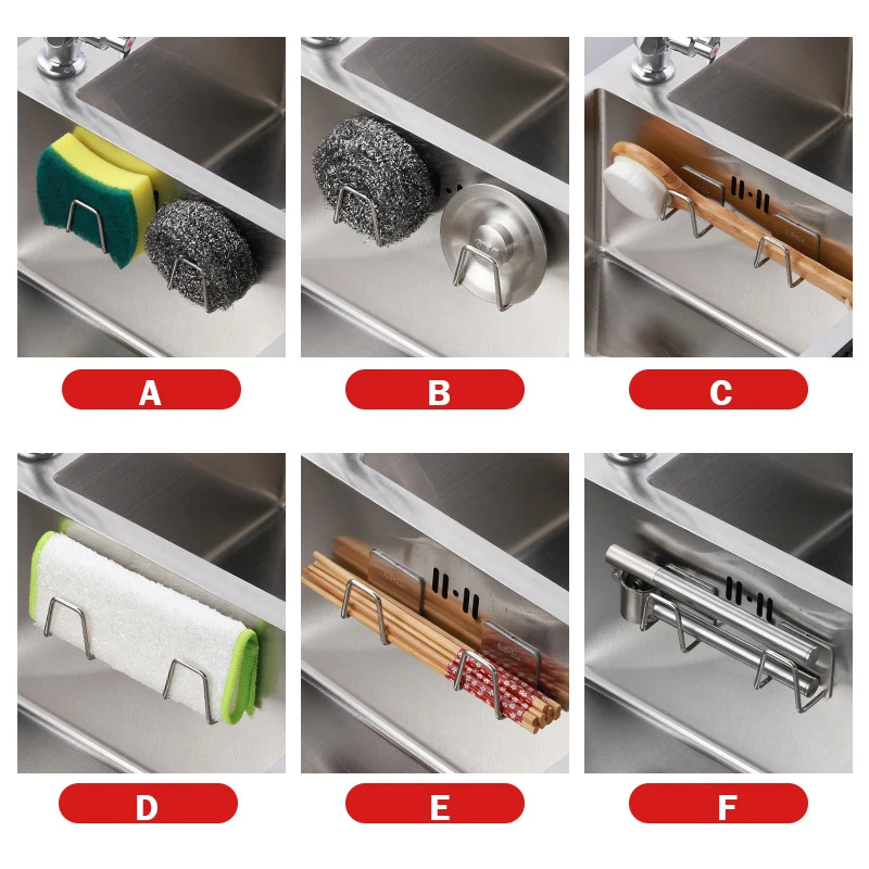 1/2/3 PCs 304 Stainless steel Sponges Holder Kitchen Sink Rack Durable Self Adhesive  Drying Rack Kitchen Accessories