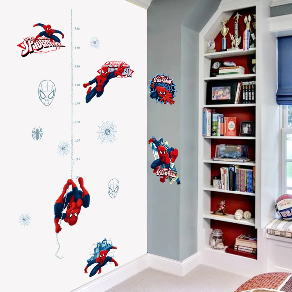 Spider Man height ruler Wall Sticker Creative Printed Superhero Spiderman Vinyl Wall Decal for Kids Room Bedroom Home Decor art