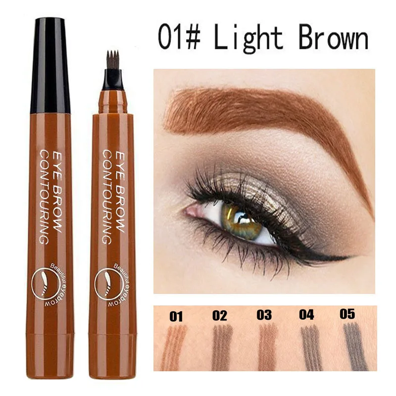 5-Color Four-Pronged Eyebrow Pencil Eyebrow Brush Split Liquid Waterproof Long-Lasting Eyebrows Enhancer Pencil Eyebrow Shadow