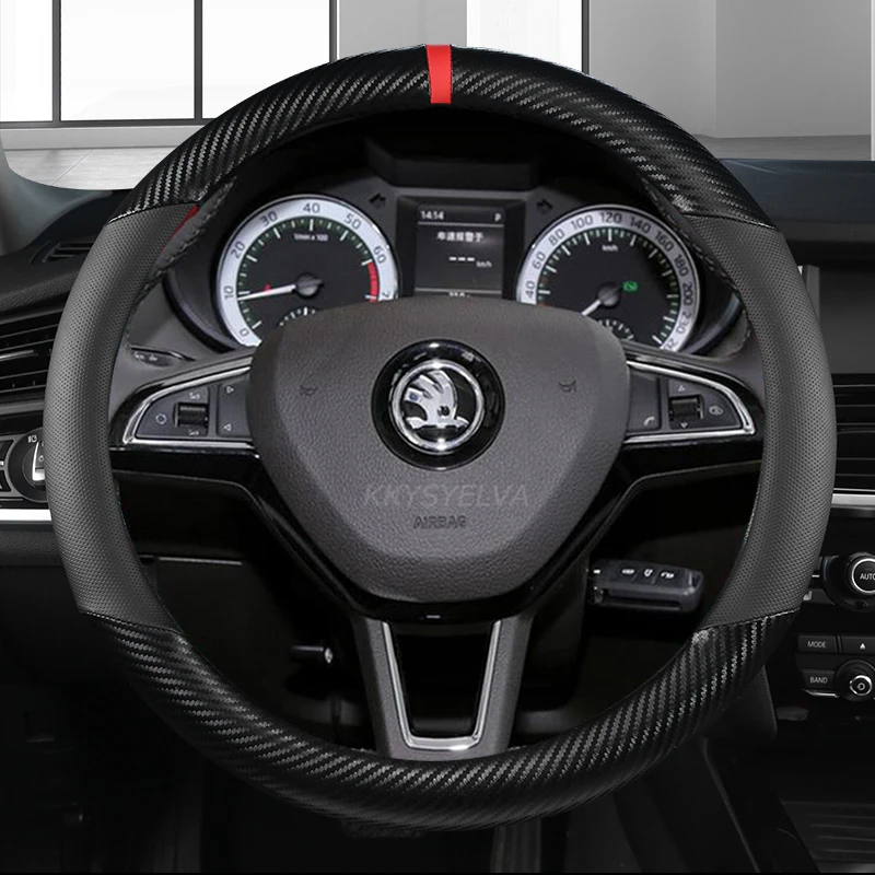 Carbon Fibre + PU Leather Car Steering Wheel Cover for Skoda Octavia A5 A7 RS Octavia 2 3 Combi Auto interior Accessories