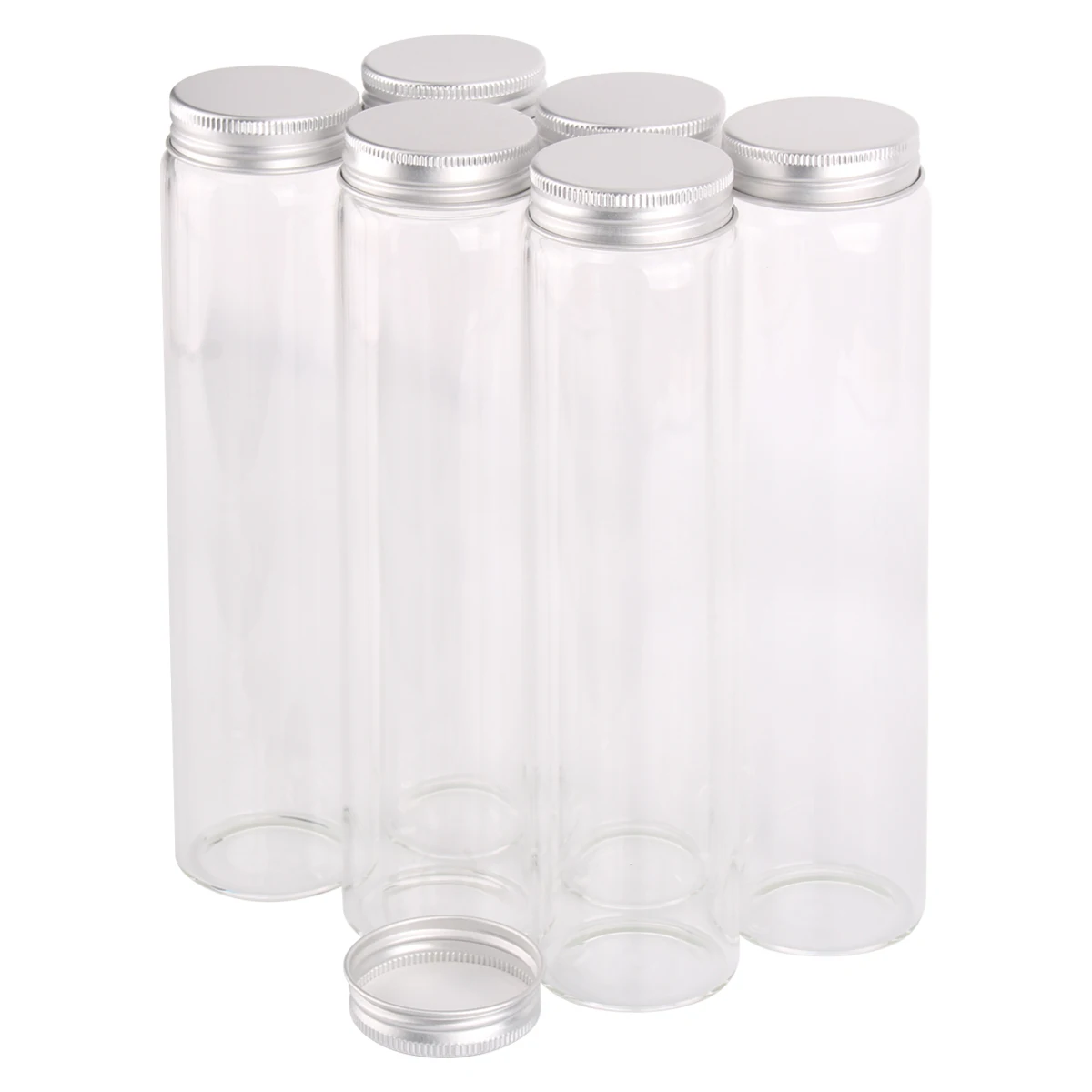 6pcs 240ml 47*180mm Glass Potion Bottles with Aluminum Caps Glass Vessels Decorative Bottles For Art DIY Crafts