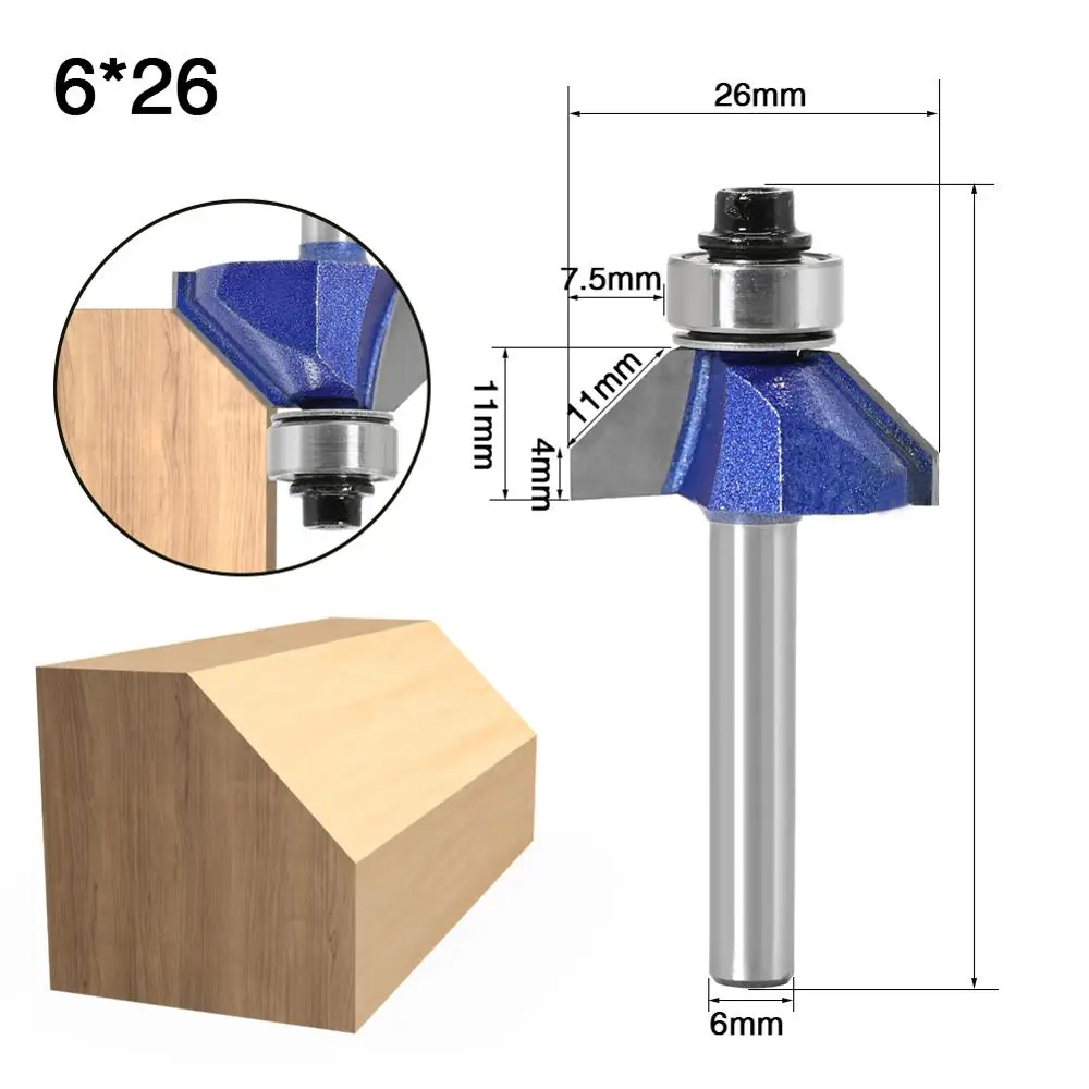 6mm  Shank 45 Degree Chamfer Router Bit The high quality Edge Forming Bevel Woodworking Milling Cutter for Wood Bits