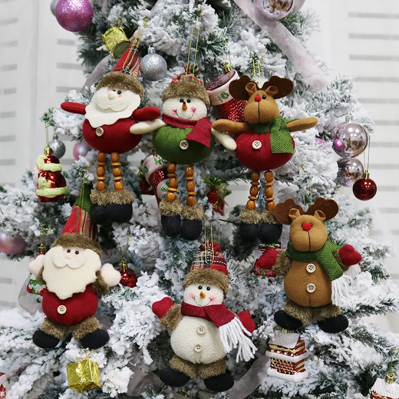 

6pcs/ a lot Christmas Decorations Old Man Snowman Elk Christmas Gifts Small Pendants Plush Christmas Tree Pendants