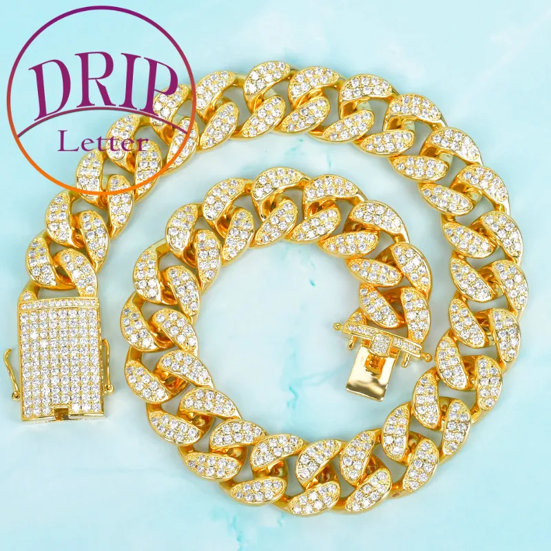 

Drip Letter Miami Cuban Link Chain Real Gold Plated Men Necklace Charms Hip Hop Choker Fashion Jewelry 2021 Trend