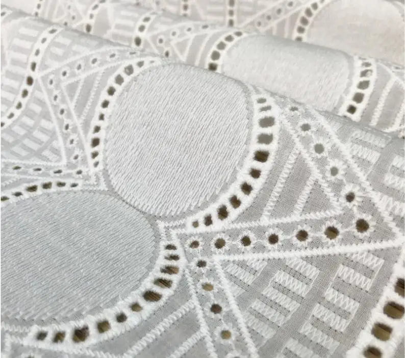 Circle Cotton Embroidery Lace Fabric With Bilateral Scalloped Trim In Off White By Yard 53\