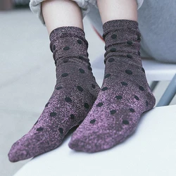 Harajuku Glitter Cotton Socks Women Sweet Polka Dot Socks Female Filigree Woman Socks Fashion Streetwear Shining Loose Socks