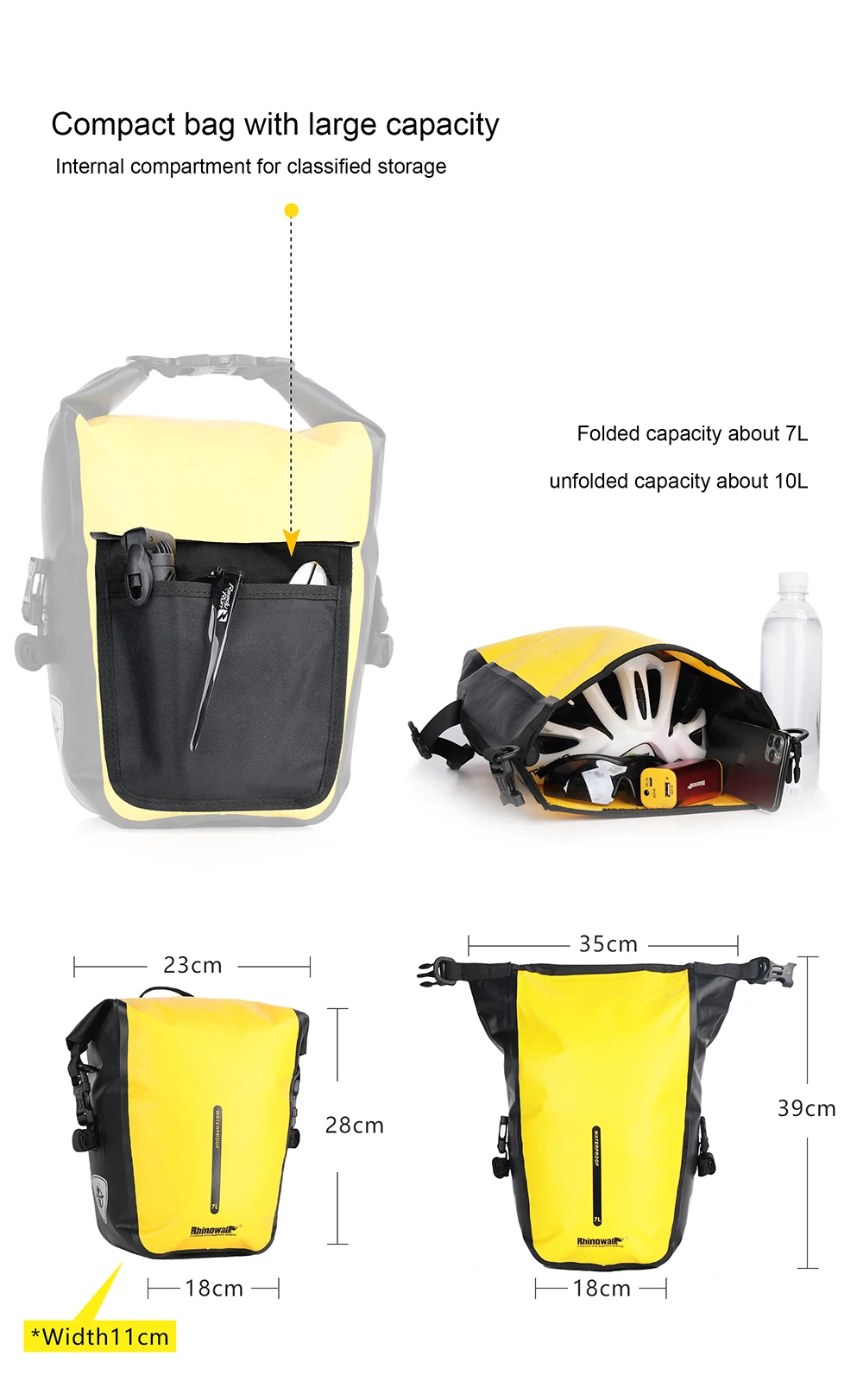 Rhinowalk Fahrradtasche, 7 l, erweitern, 10 l, wasserdicht, Fahrradtasche, Gepäckträger, Kofferraumtasche, MTB, Rennrad, Radfahren, Umhängetasche, Zubehör – Detail 9
