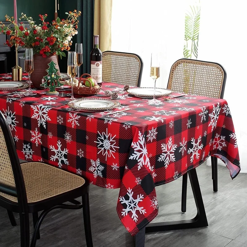 Christmas Tablecloth Snowflake Printed Checkered Tablecloth Party Wedding Ceremony Decoration Accessories Rectangular Tablecloth