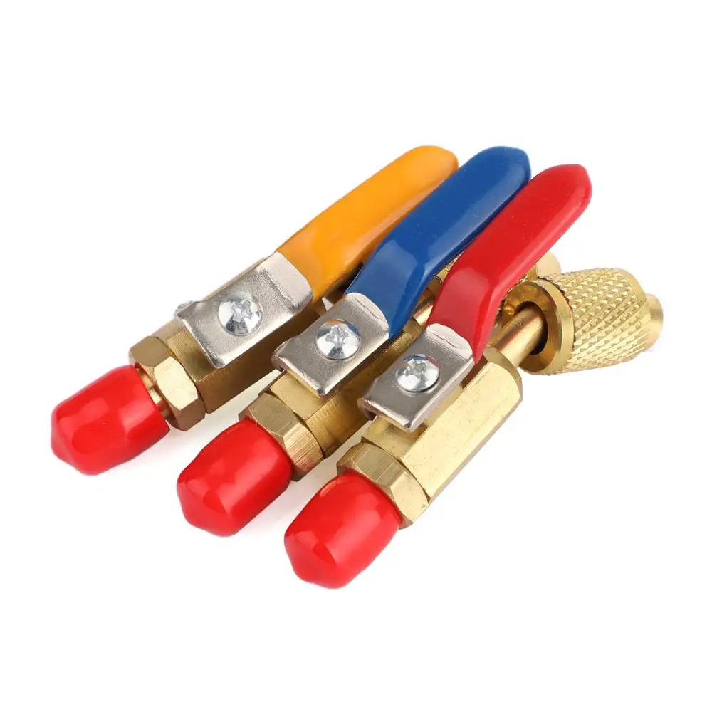 Areyourshop 3pcs Air Conditioning Refrigerant Shut Valves for 1/4" AC HVAC  R410A R134A Auto Tools