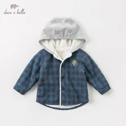 DB11838  dave bella autumn baby boy coat hooded plaid children fashion outerwear kids coat