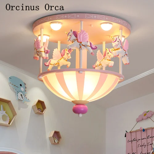 Cartoon creative circus pink ceiling light Boy Girl Bedroom children\'s room light romantic cute pony ceiling light