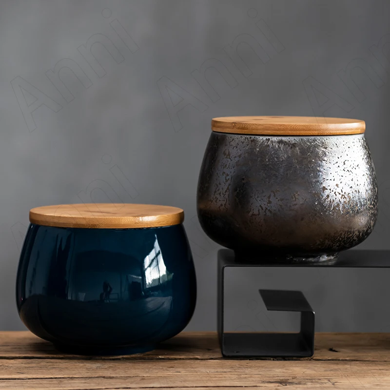 

Creativity Color Glaze Tea Storage Japanese Vintage Rust Glaze Tea Leaves Storage Jars with Lid Coffee Table Desktop Ornaments