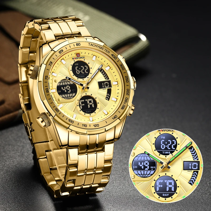 Top Luxury Brand NAVIFORCE Quartz Watches for Men Military Sport Luminous Digital Waterproof Alarm Chronograph Gold Wrist Watch