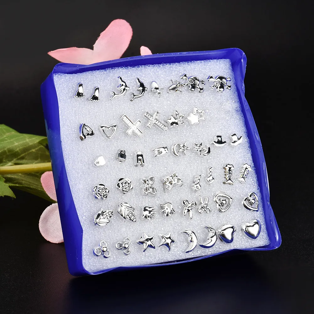 2022 New Fashion 24 Pair/ Set Wholesale Unisex Mix Styles Stud Earrings Women Men Plastic Plated Stud Earrings Jewelry